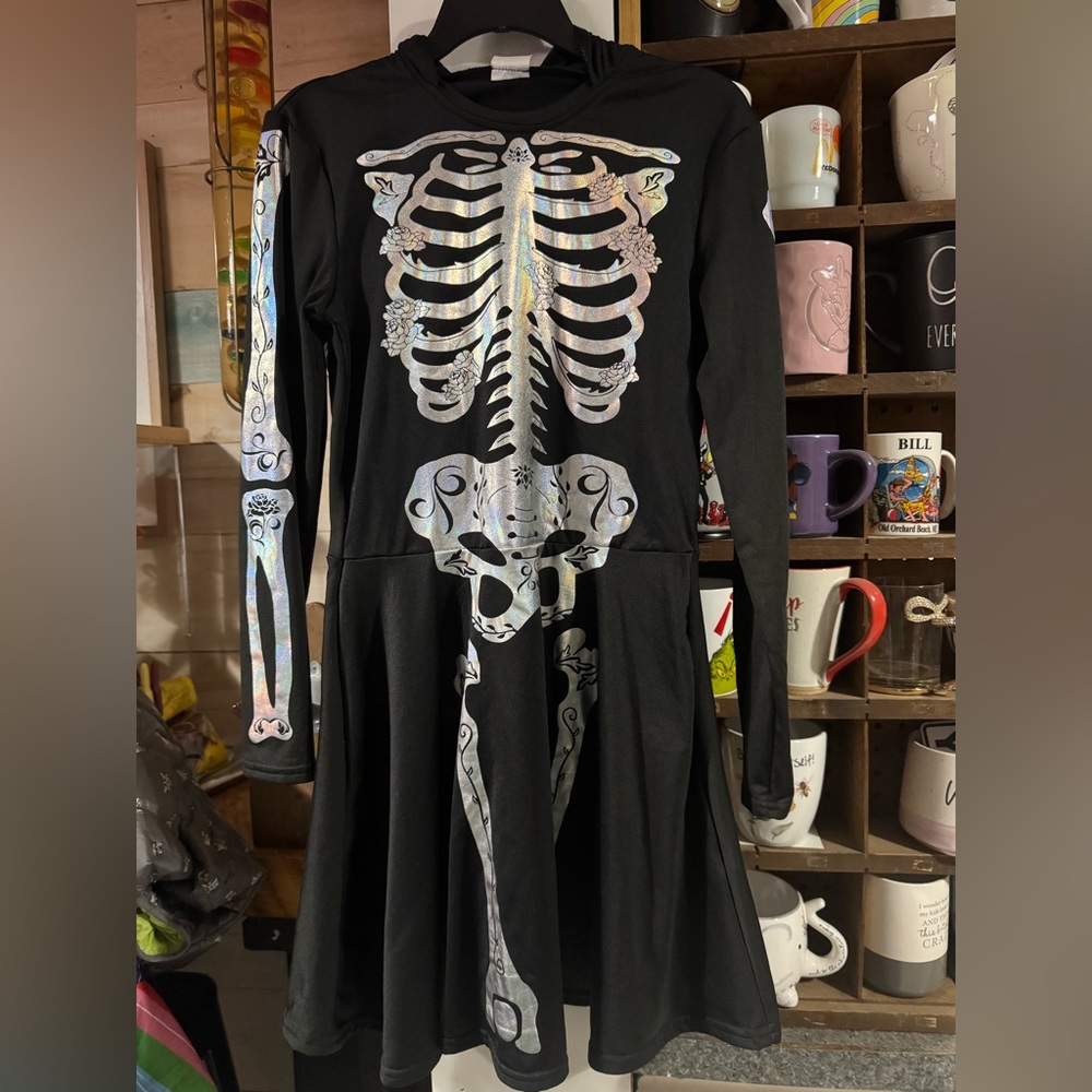 Halloween Dress Womens Long Sleeve Skeleton Dress Cosplay Party Costume Small